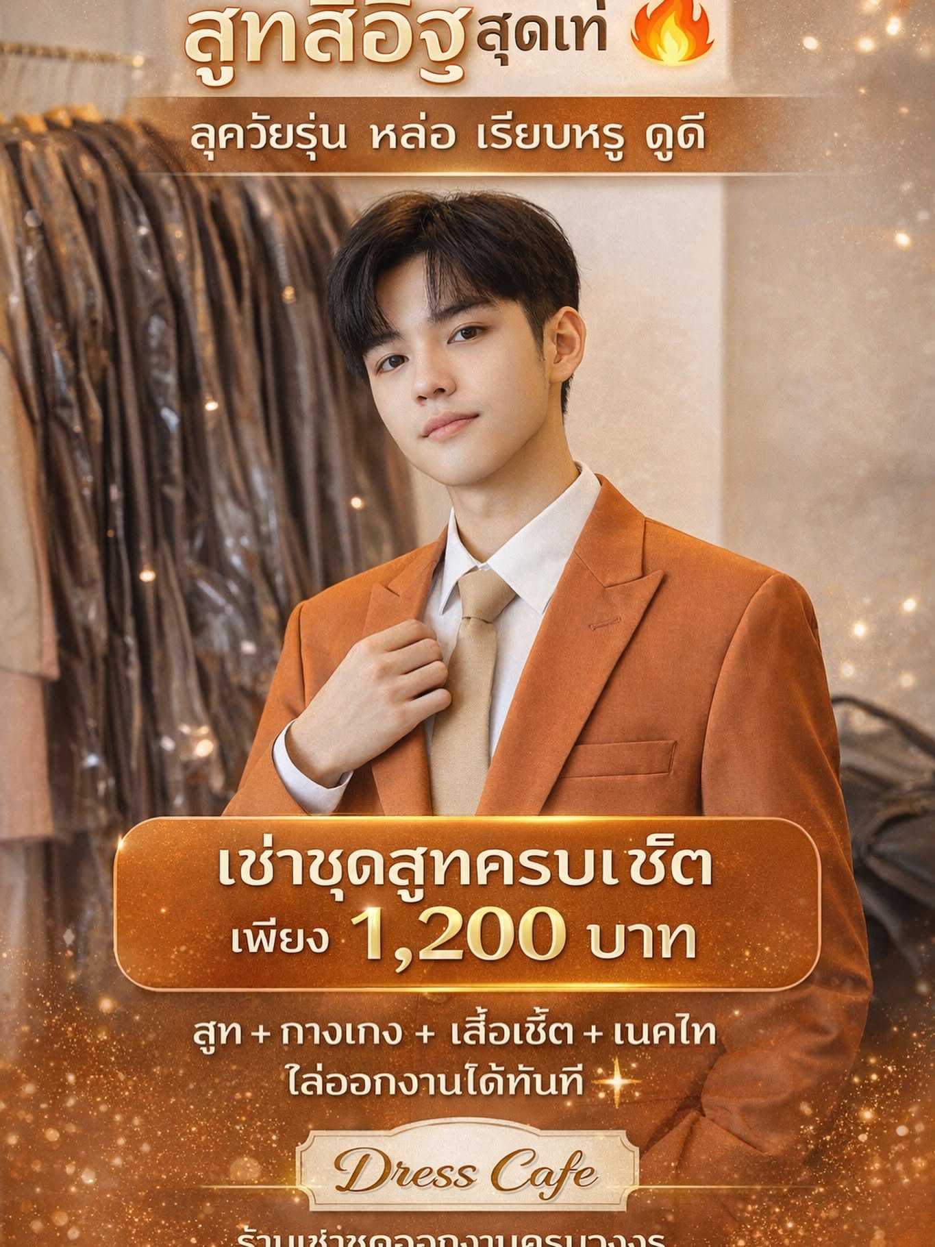 ชุดสูทผู้ชายพร้อมกางเกง  1 กระดุม คอแหลม